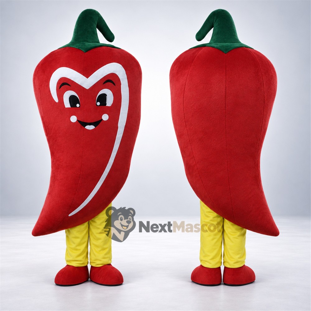 Chili Pepper Mascot Costume - Red, Yellow Legs for Food Fairs Chili Pepper Mascot Costume - Red, Yellow Legs for Food Fairs