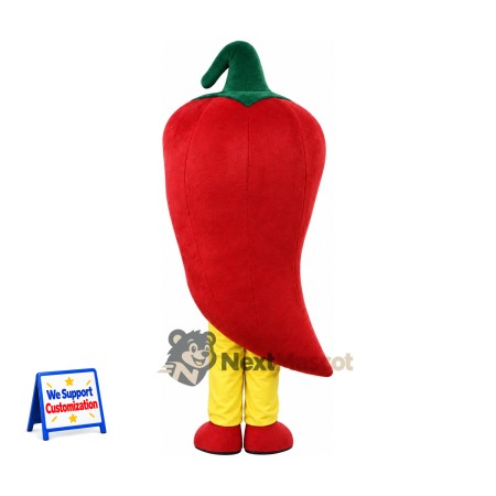 Chili Pepper Mascot Costume - Red, Yellow Legs for Food Fairs Chili Pepper Mascot Costume - Red, Yellow Legs for Food Fairs