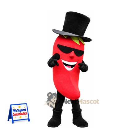 Chili Pepper Mascot Costume - Red, Top Hat Chili Pepper Mascot Costume - Red, Top Hat