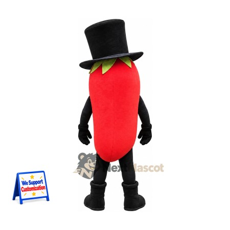 Chili Pepper Mascot Costume - Red, Top Hat Chili Pepper Mascot Costume - Red, Top Hat