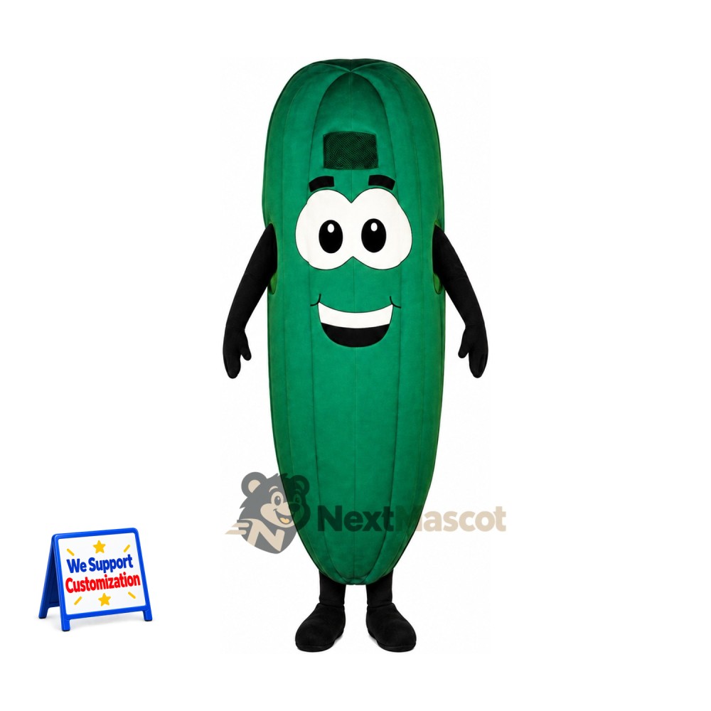 Cucumber Mascot Costume - Green, Small Smile Cucumber Mascot Costume - Green, Small Smile