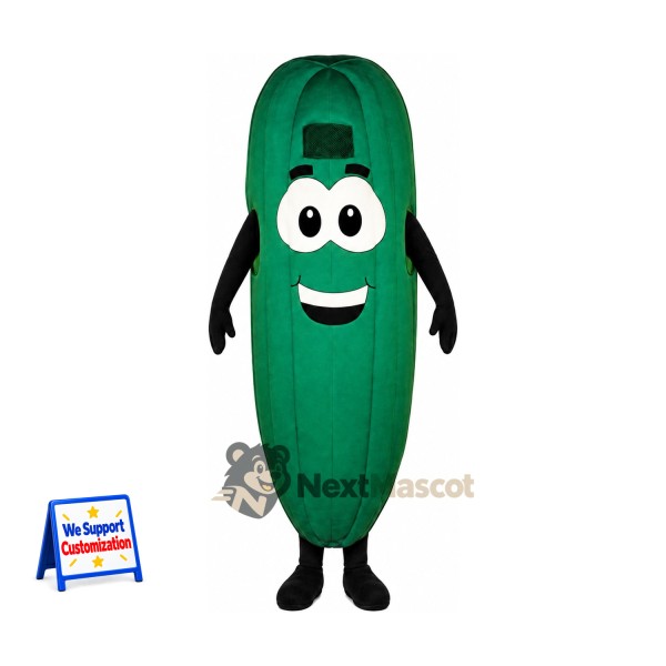 Cucumber Mascot Costume - Green, Small Smile