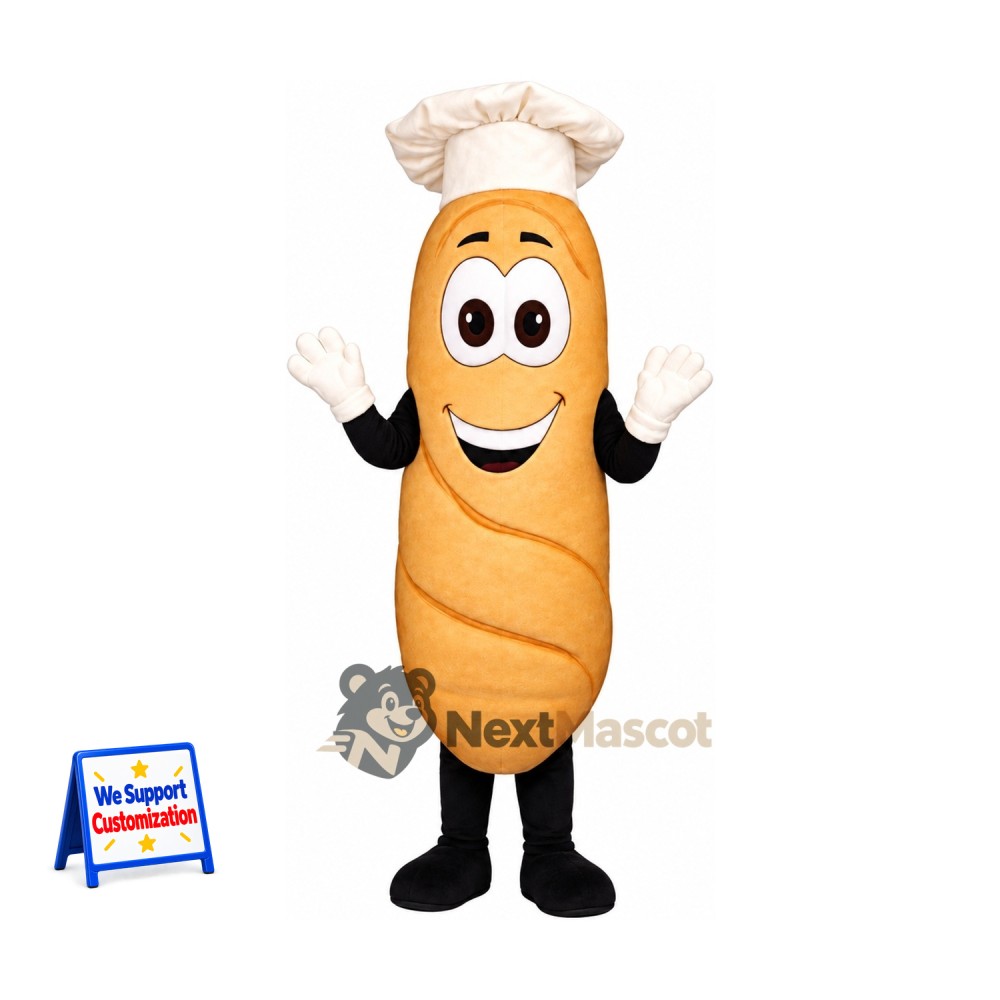 Bread Mascot Costume - Chef Hat and White Gloves for Food Festivals Bread Mascot Costume - Chef Hat and White Gloves for Food Festivals