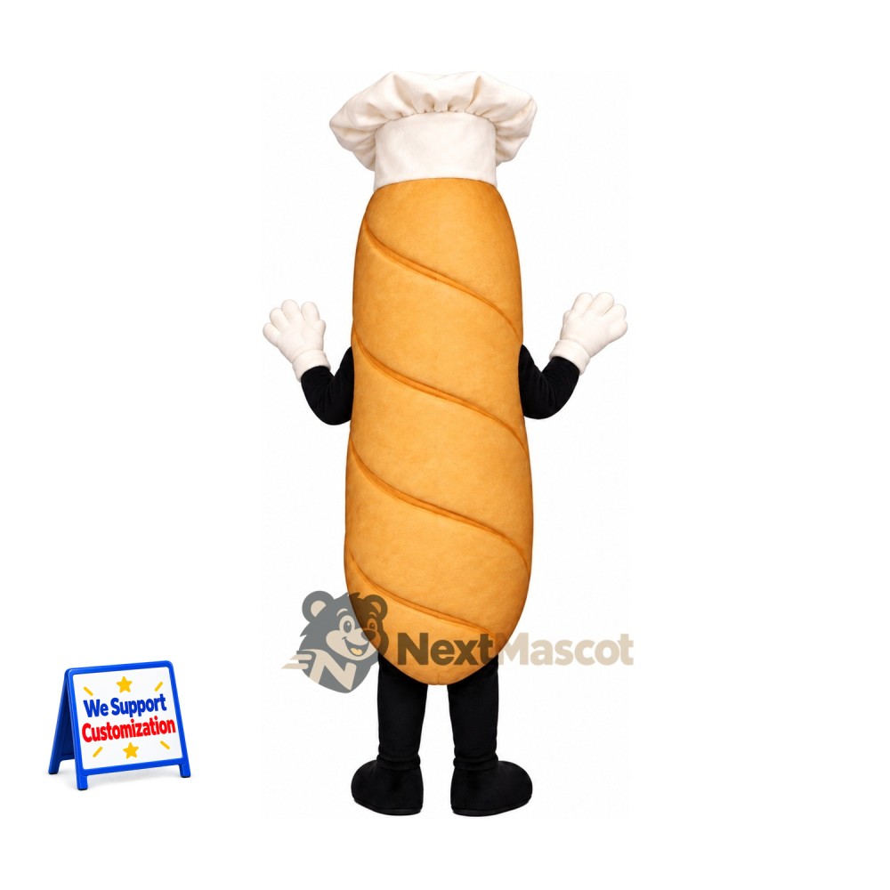 Bread Mascot Costume - Chef Hat and White Gloves for Food Festivals Bread Mascot Costume - Chef Hat and White Gloves for Food Festivals