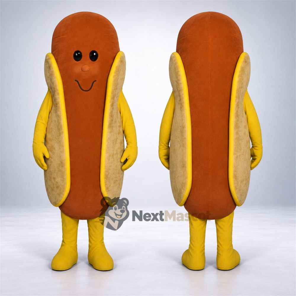Hot Dog Mascot Costume - Yellow Arms and Legs for Food Festivals Hot Dog Mascot Costume - Yellow Arms and Legs for Food Festivals