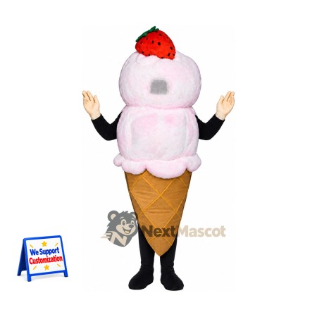 Ice Cream Cone Mascot Costume - Pink, Strawberry Top Ice Cream Cone Mascot Costume - Pink, Strawberry Top