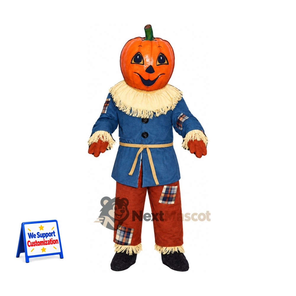 Pumpkin Scarecrow Mascot Costume - Blue Coat for Parades Pumpkin Scarecrow Mascot Costume - Blue Coat for Parades