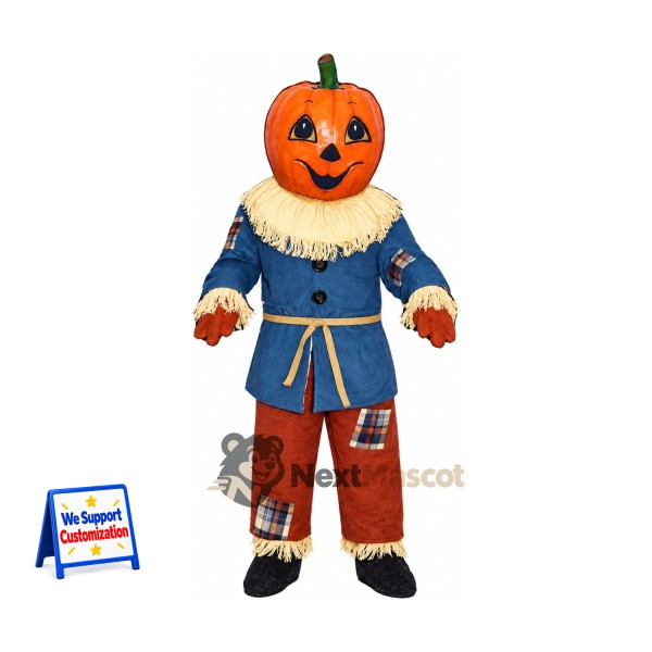 Pumpkin Scarecrow Mascot Costume - Blue Coat for Parades