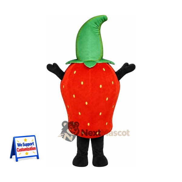 Strawberry Mascot Costume - Tall Green Leaf and Black Legs for Food Festivals Strawberry Mascot Costume - Tall Green Leaf and Black Legs for Food Festivals