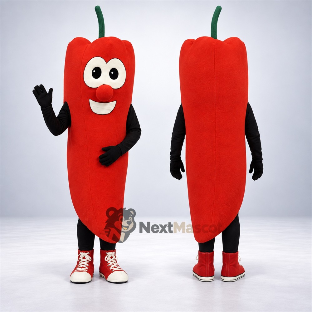 Chili Pepper Mascot Costume - Red, Red Sneakers Chili Pepper Mascot Costume - Red, Red Sneakers