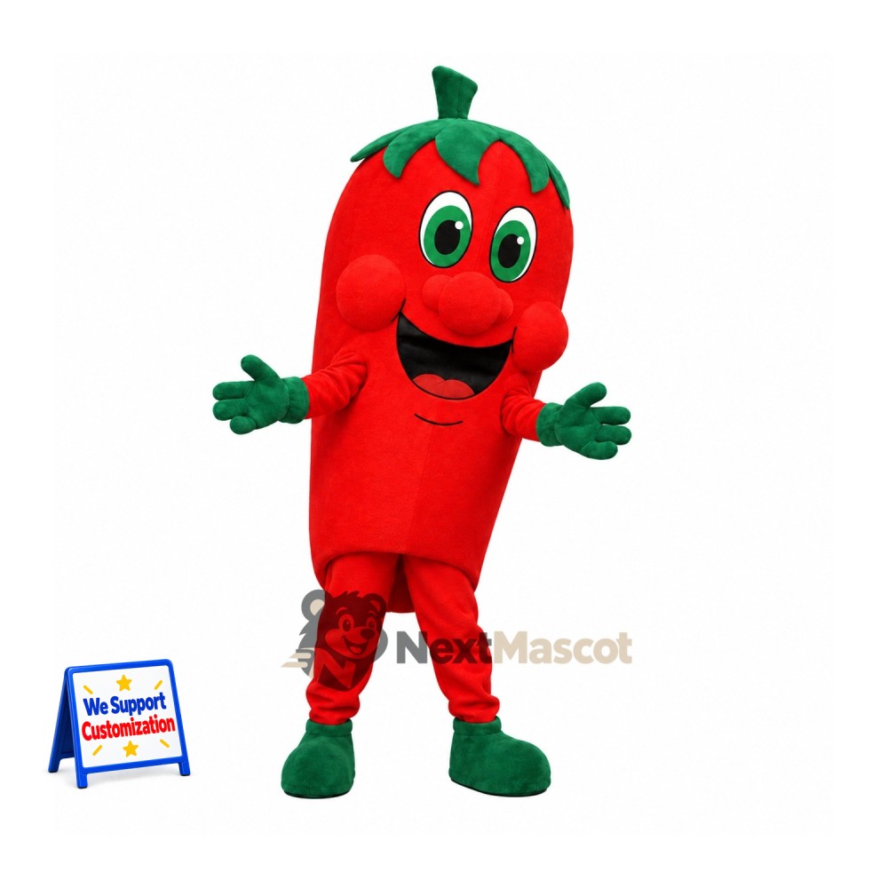 Bell Pepper Mascot Costume - Red, Green Gloves and Shoes Bell Pepper Mascot Costume - Red, Green Gloves and Shoes