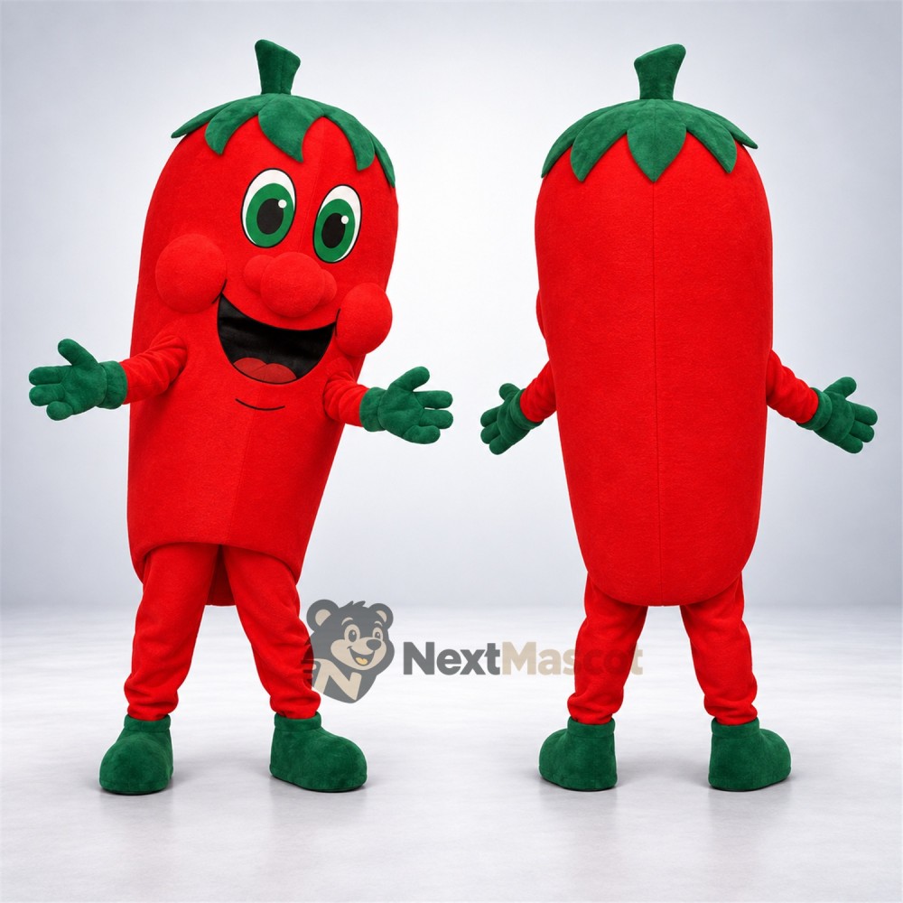 Bell Pepper Mascot Costume - Red, Green Gloves and Shoes Bell Pepper Mascot Costume - Red, Green Gloves and Shoes