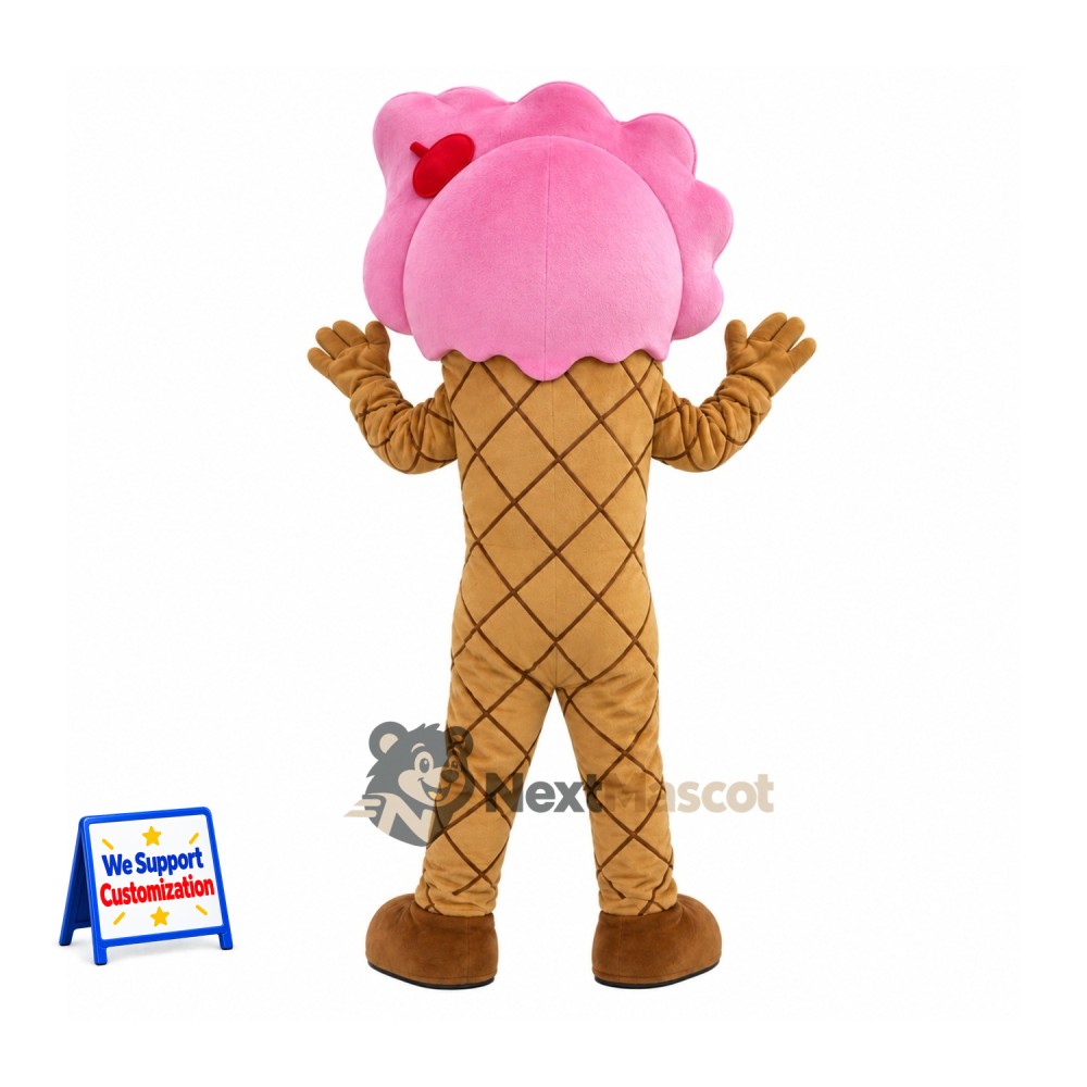 Ice Cream Cone Mascot Costume - Pink, Red Bow Ice Cream Cone Mascot Costume - Pink, Red Bow