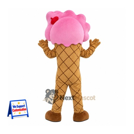 Ice Cream Cone Mascot Costume - Pink, Red Bow Ice Cream Cone Mascot Costume - Pink, Red Bow