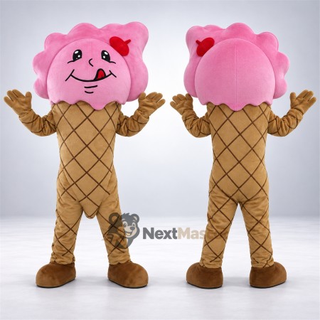 Ice Cream Cone Mascot Costume - Pink, Red Bow Ice Cream Cone Mascot Costume - Pink, Red Bow