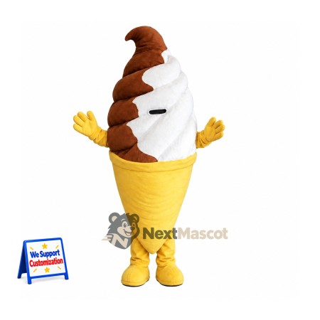 Chocolate and Vanilla Ice Cream Cone Mascot Costume - Yellow Gloves Chocolate and Vanilla Ice Cream Cone Mascot Costume - Yellow Gloves