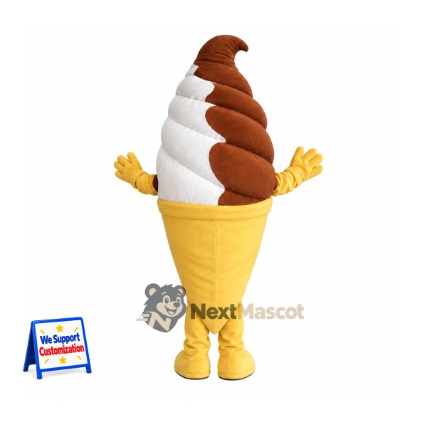 Chocolate and Vanilla Ice Cream Cone Mascot Costume - Yellow Gloves Chocolate and Vanilla Ice Cream Cone Mascot Costume - Yellow Gloves