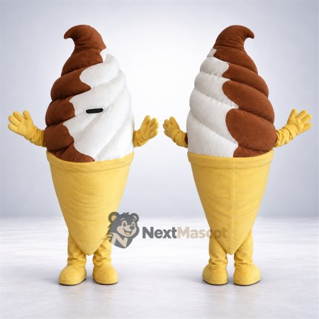 Chocolate and Vanilla Ice Cream Cone Mascot Costume - Yellow Gloves Chocolate and Vanilla Ice Cream Cone Mascot Costume - Yellow Gloves