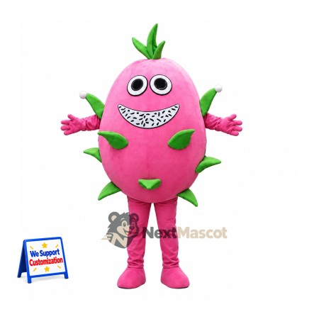 Dragon Fruit Mascot Costume - Pink, Wide Grin for Food Festivals Dragon Fruit Mascot Costume - Pink, Wide Grin for Food Festivals