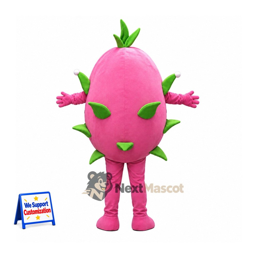 Dragon Fruit Mascot Costume - Pink, Wide Grin for Food Festivals Dragon Fruit Mascot Costume - Pink, Wide Grin for Food Festivals