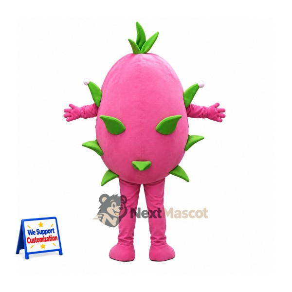 Dragon Fruit Mascot Costume - Pink, Wide Grin for Food Festivals Dragon Fruit Mascot Costume - Pink, Wide Grin for Food Festivals