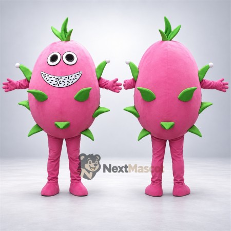 Dragon Fruit Mascot Costume - Pink, Wide Grin for Food Festivals Dragon Fruit Mascot Costume - Pink, Wide Grin for Food Festivals