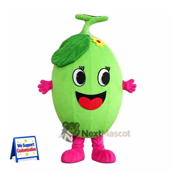 Melon Mascot Costume - Green, Pink Gloves and Shoes for Food Fairs