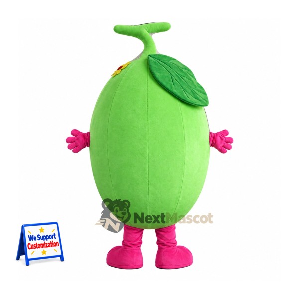 Melon Mascot Costume - Green, Pink Gloves and Shoes for Food Fairs Melon Mascot Costume - Green, Pink Gloves and Shoes for Food Fairs
