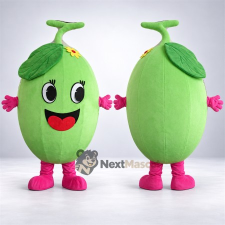 Melon Mascot Costume - Green, Pink Gloves and Shoes for Food Fairs Melon Mascot Costume - Green, Pink Gloves and Shoes for Food Fairs