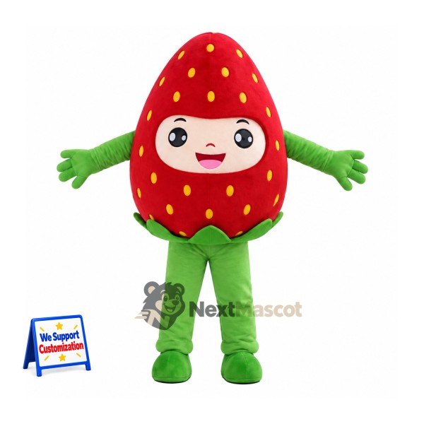 Strawberry Mascot Costume - Human Face and Green Legs for Food Festivals