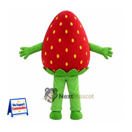 Strawberry Mascot Costume - Human Face and Green Legs for Food Festivals Strawberry Mascot Costume - Human Face and Green Legs for Food Festivals