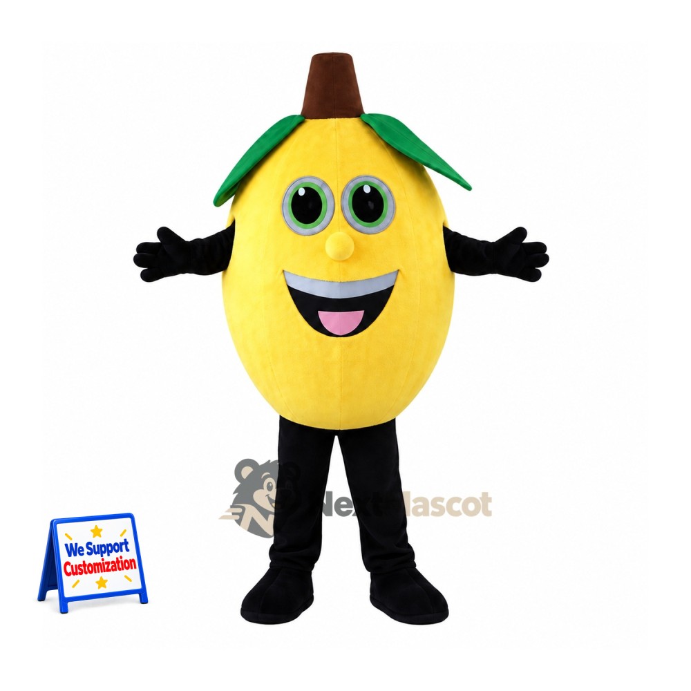 Mango Mascot Costume - Yellow, Black Arms and Legs for Food Festivals Mango Mascot Costume - Yellow, Black Arms and Legs for Food Festivals