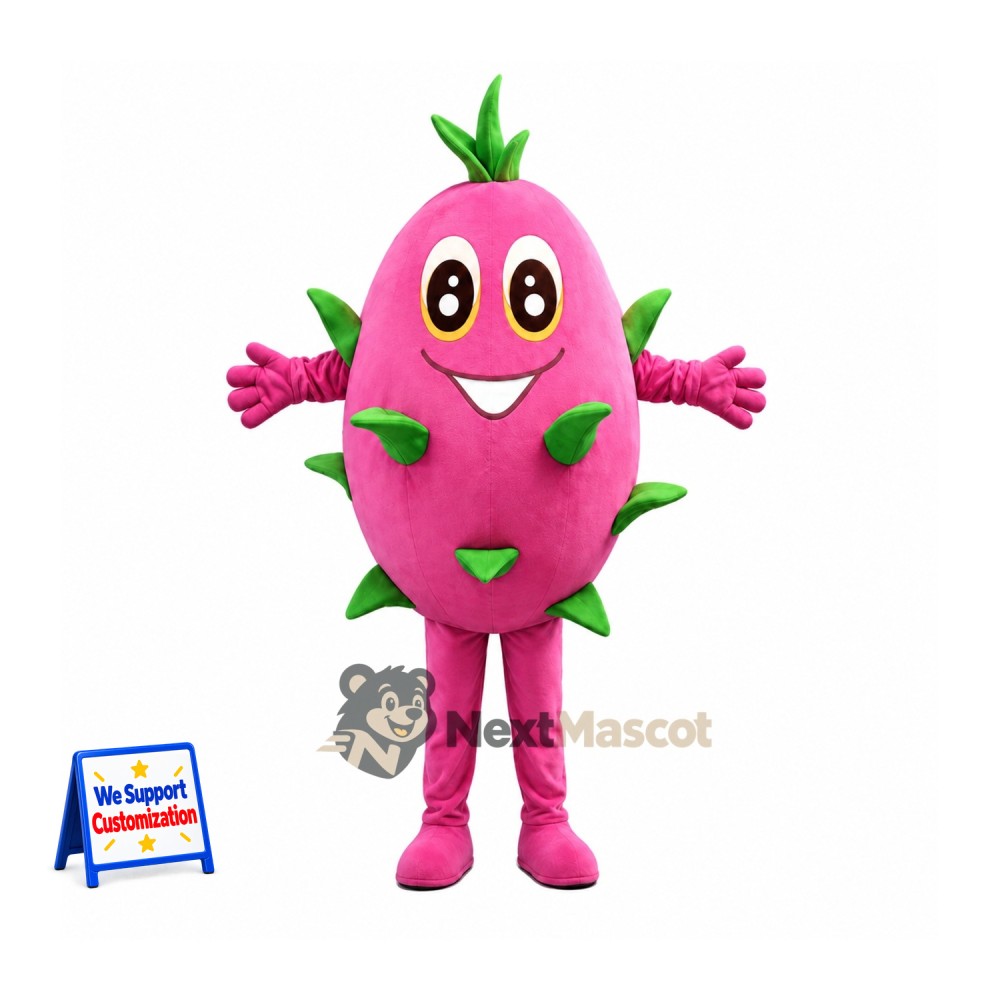 Dragon Fruit Mascot Costume - Pink, Small Smile Dragon Fruit Mascot Costume - Pink, Small Smile