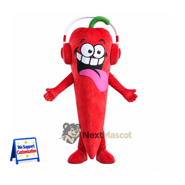 Chili Pepper Mascot Costume - Red, Headphones