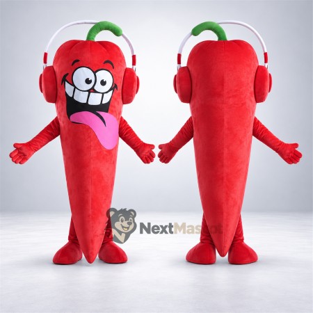 Chili Pepper Mascot Costume - Red, Headphones Chili Pepper Mascot Costume - Red, Headphones