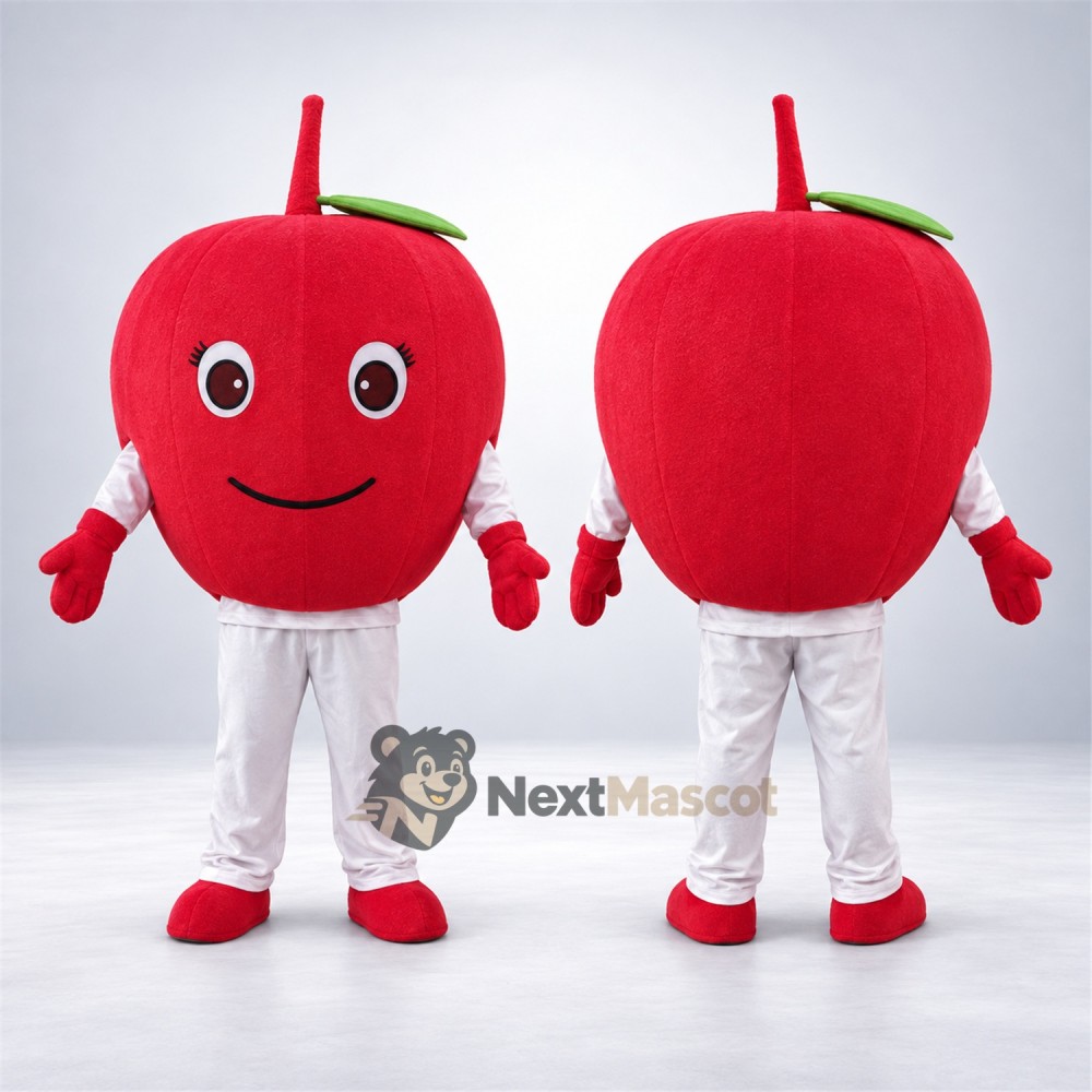 Apple Mascot Costume - Red, White Pants and Red Stem Apple Mascot Costume - Red, White Pants and Red Stem