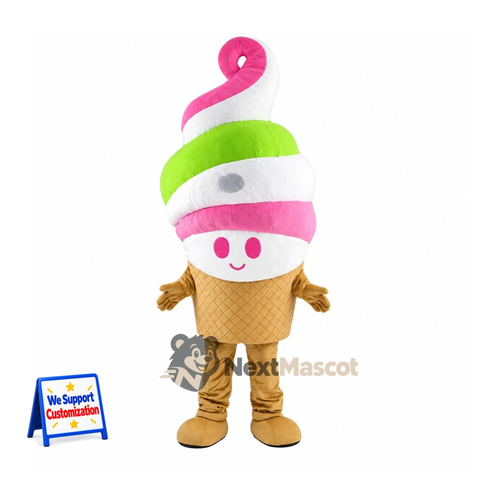 Ice Cream Cone Mascot Costume - Rainbow, Smiling Face Ice Cream Cone Mascot Costume - Rainbow, Smiling Face