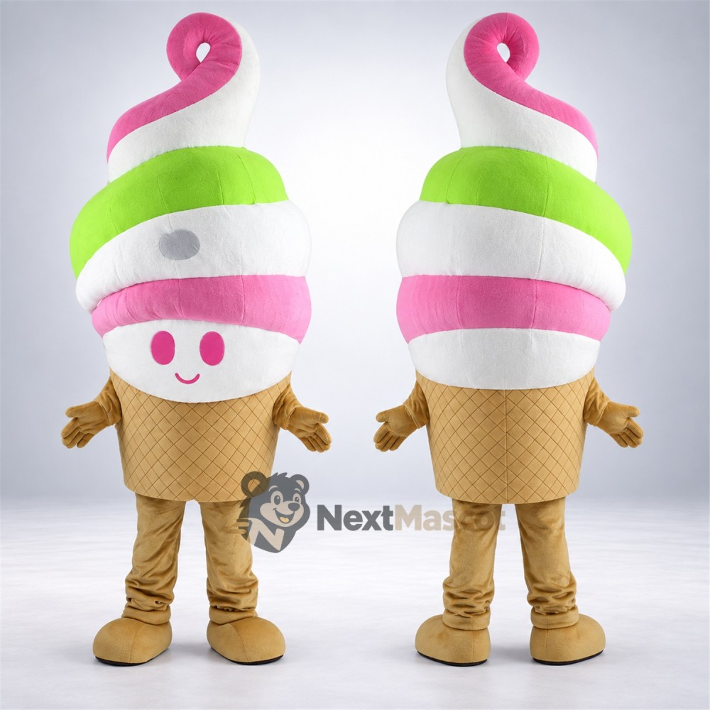 Ice Cream Cone Mascot Costume - Rainbow, Smiling Face Ice Cream Cone Mascot Costume - Rainbow, Smiling Face