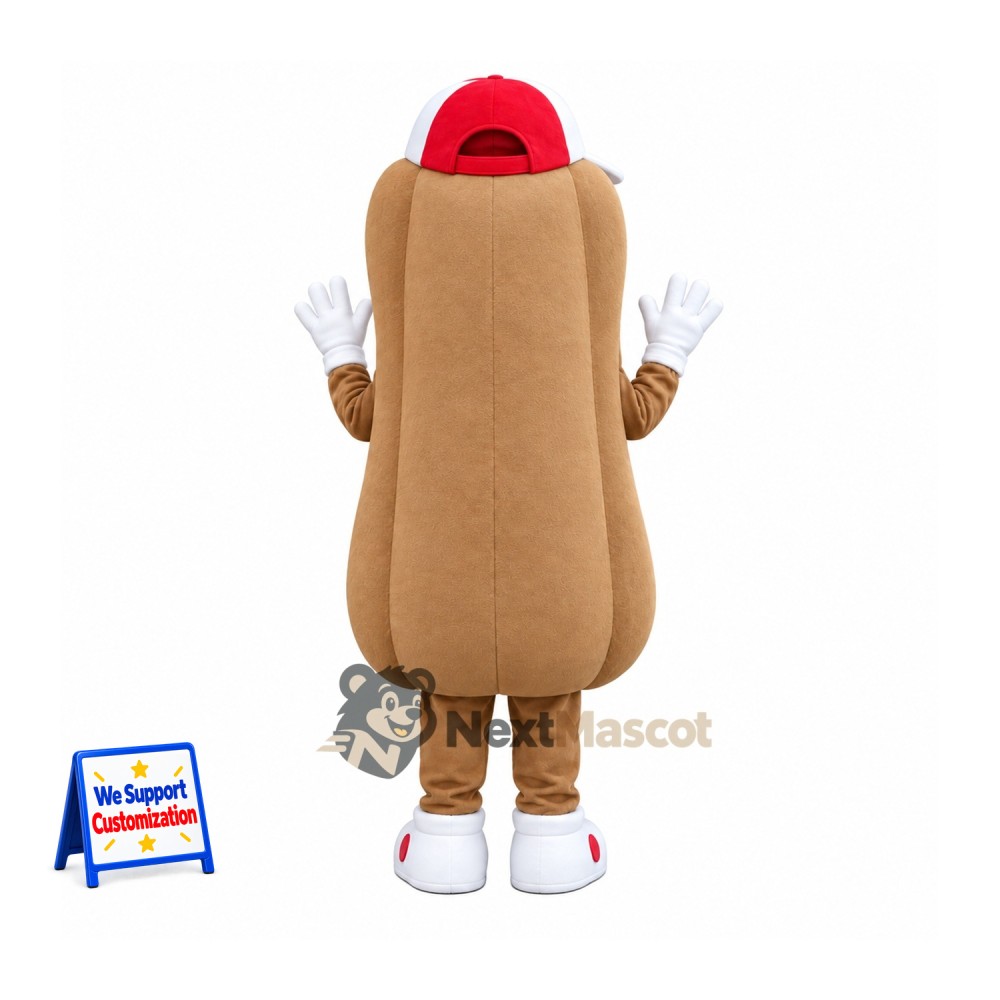 Hot Dog Mascot Costume - Red Cap and White Shoes for Food Festivals Hot Dog Mascot Costume - Red Cap and White Shoes for Food Festivals
