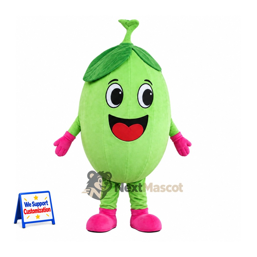Melon Mascot Costume - Green, Pink Gloves and Shoes for Restaurant Events Melon Mascot Costume - Green, Pink Gloves and Shoes for Restaurant Events
