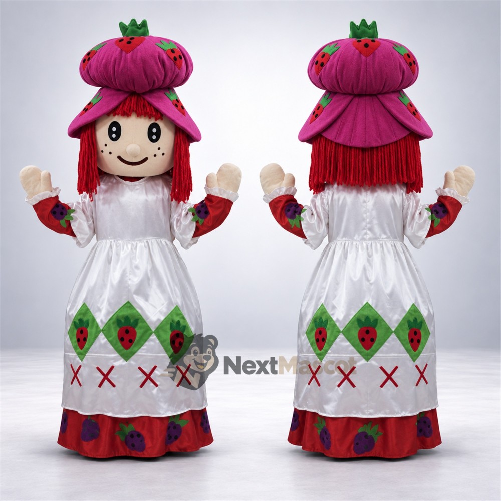 Strawberry Girl Mascot Costume - White Dress Strawberry Girl Mascot Costume - White Dress