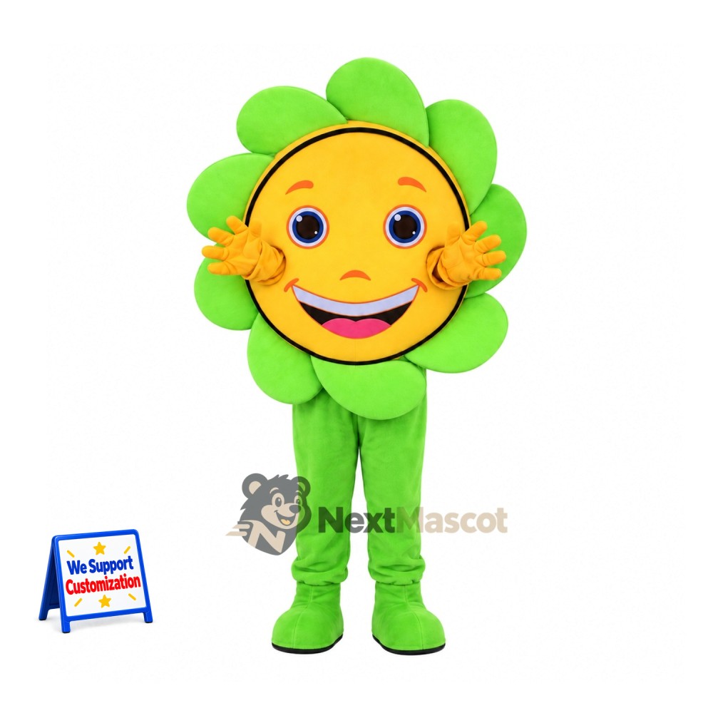 Flower Mascot Costume - Green, Yellow Face Flower Mascot Costume - Green, Yellow Face