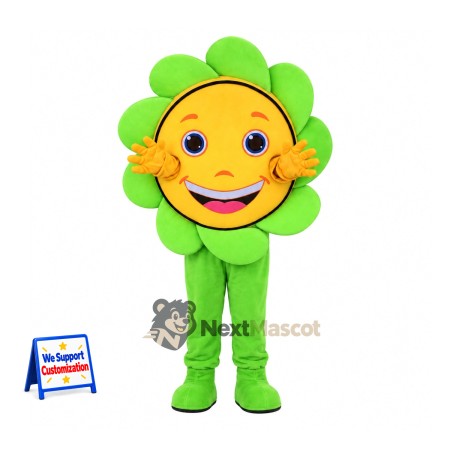 Flower Mascot Costume - Green, Yellow Face Flower Mascot Costume - Green, Yellow Face