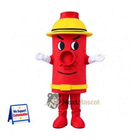 Fire Hydrant Mascot Costume - Red, Yellow Helmet Fire Hydrant Mascot Costume - Red, Yellow Helmet