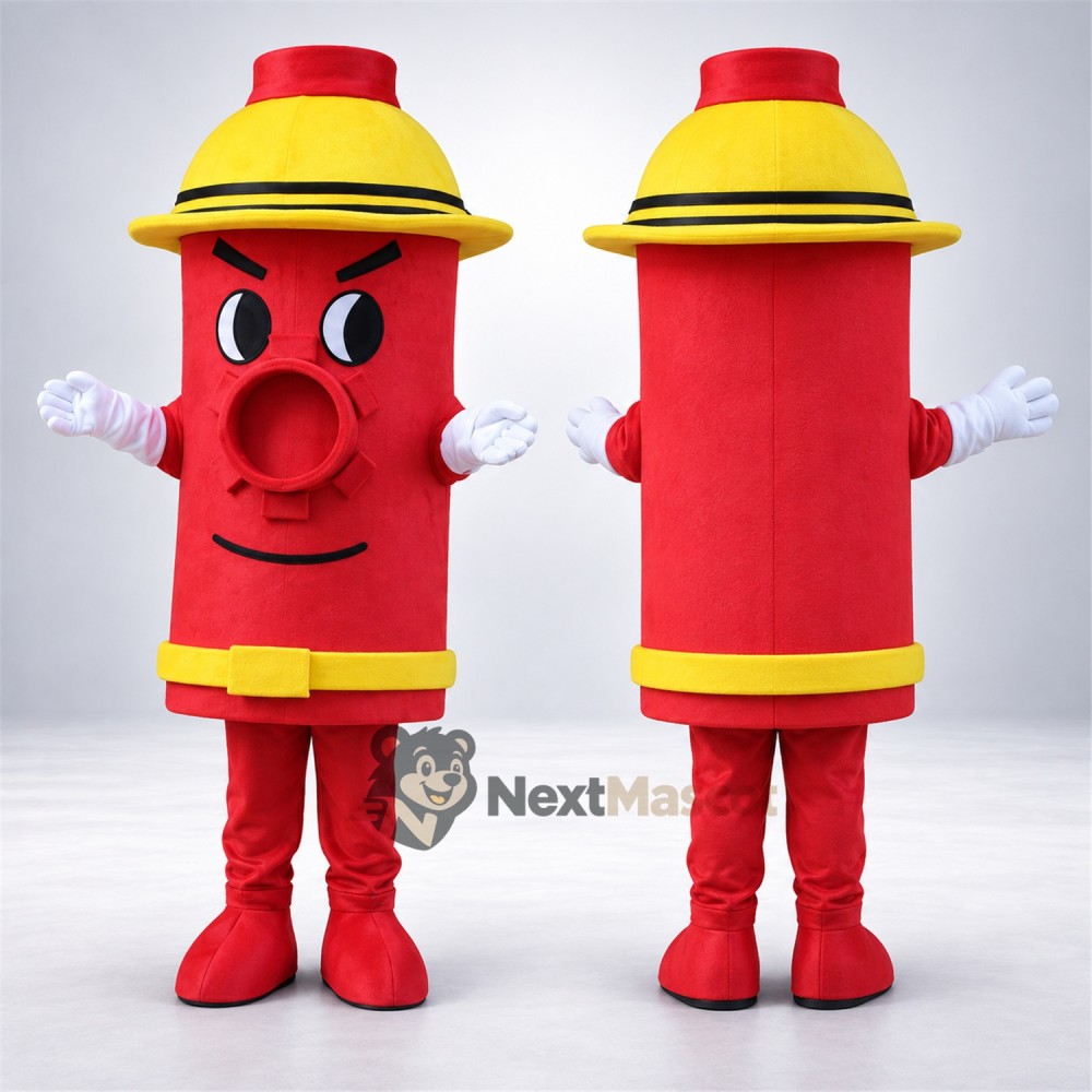Fire Hydrant Mascot Costume - Red, Yellow Helmet Fire Hydrant Mascot Costume - Red, Yellow Helmet