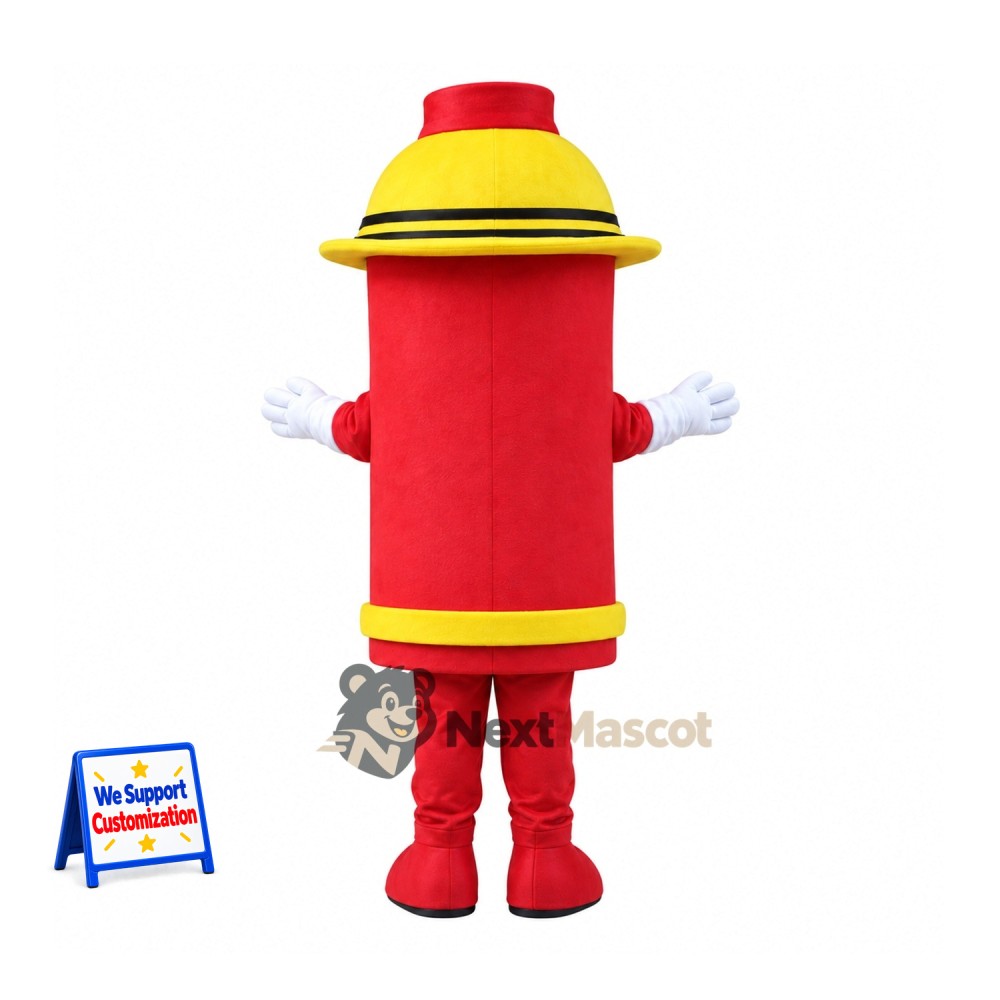Fire Hydrant Mascot Costume - Red, Yellow Helmet Fire Hydrant Mascot Costume - Red, Yellow Helmet