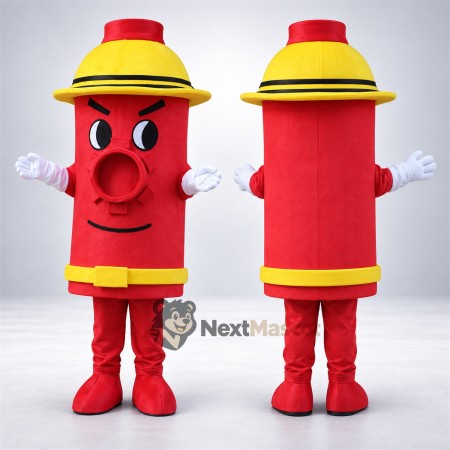 Fire Hydrant Mascot Costume - Red, Yellow Helmet Fire Hydrant Mascot Costume - Red, Yellow Helmet