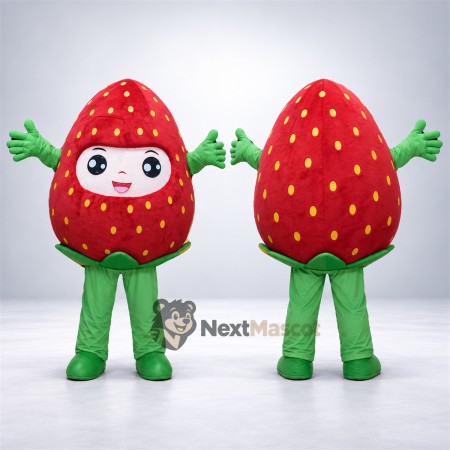 Strawberry Mascot Costume - Human Face and Green Legs for Food Fairs Strawberry Mascot Costume - Human Face and Green Legs for Food Fairs