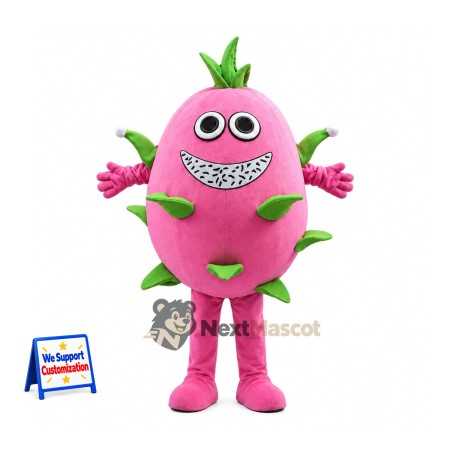 Dragon Fruit Mascot Costume - Pink, Wide Grin for Food Fairs Dragon Fruit Mascot Costume - Pink, Wide Grin for Food Fairs
