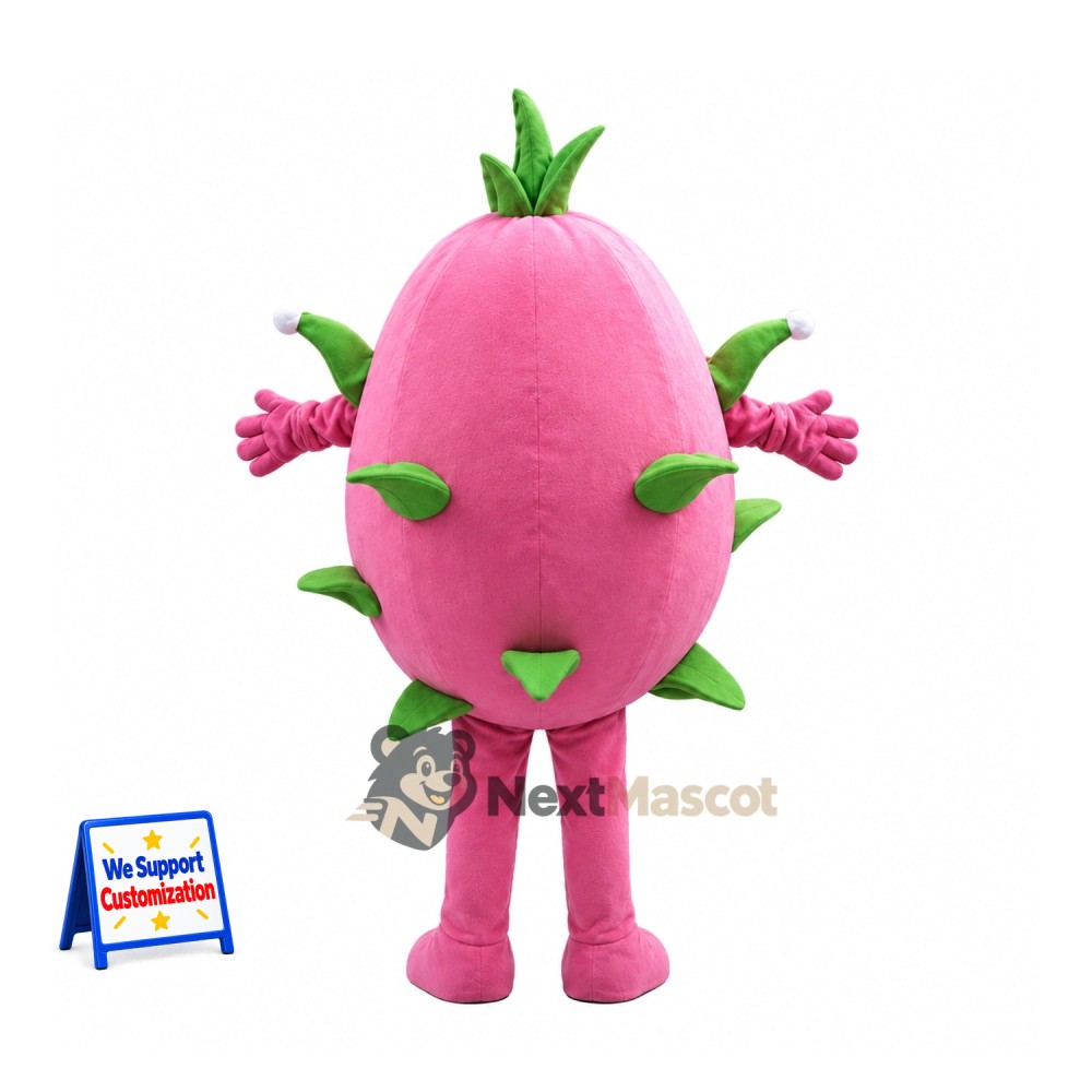 Dragon Fruit Mascot Costume - Pink, Wide Grin for Food Fairs Dragon Fruit Mascot Costume - Pink, Wide Grin for Food Fairs
